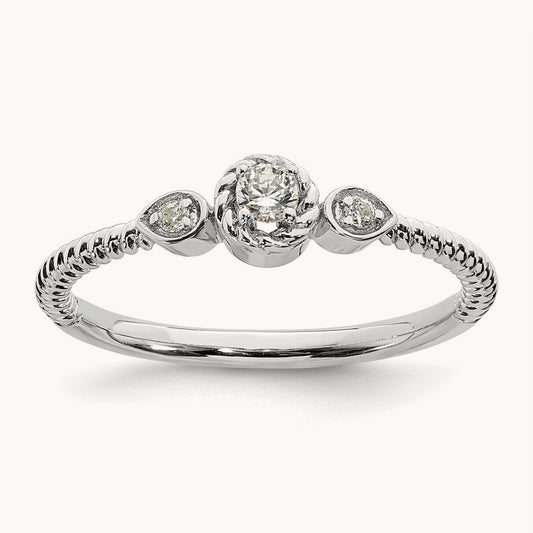 Roped Band Petite Round Complete Diamond Ring — 14K White Gold, 7