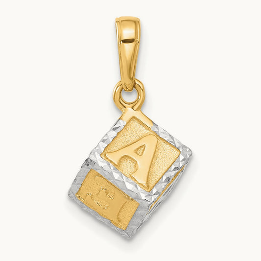 D/C 3D Baby Letter Block Pendant, 14K with White Rhodium