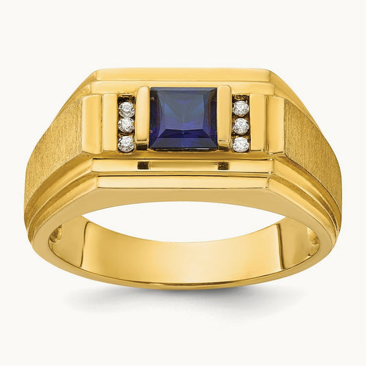 IBGoodman Men's Cr.Sapphire and Diamond Satin Complete Ring, 14K