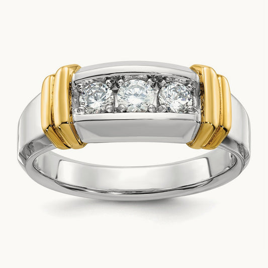 IBGoodman Men's Polished 3-Stone Diamond Ring, 14K Two-tone
