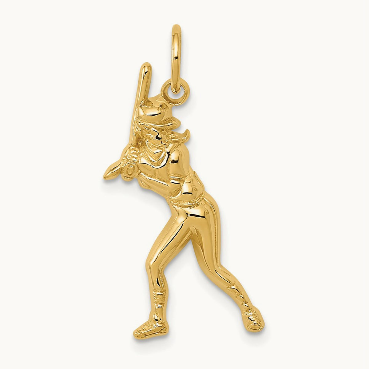 Female Baseball Batter Charm, 14K