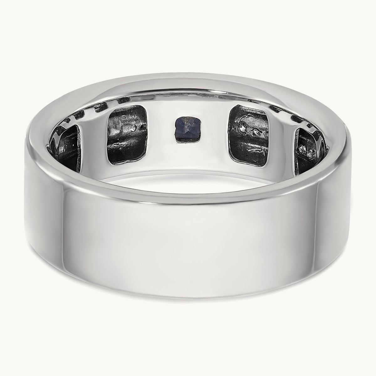 IBGoodman Men's Satin Cr. Sapphire Diamond Complete Ring, 14K White Gold