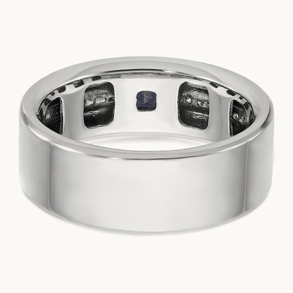 IBGoodman Men's Satin Cr. Sapphire Diamond Complete Ring, 14K White Gold