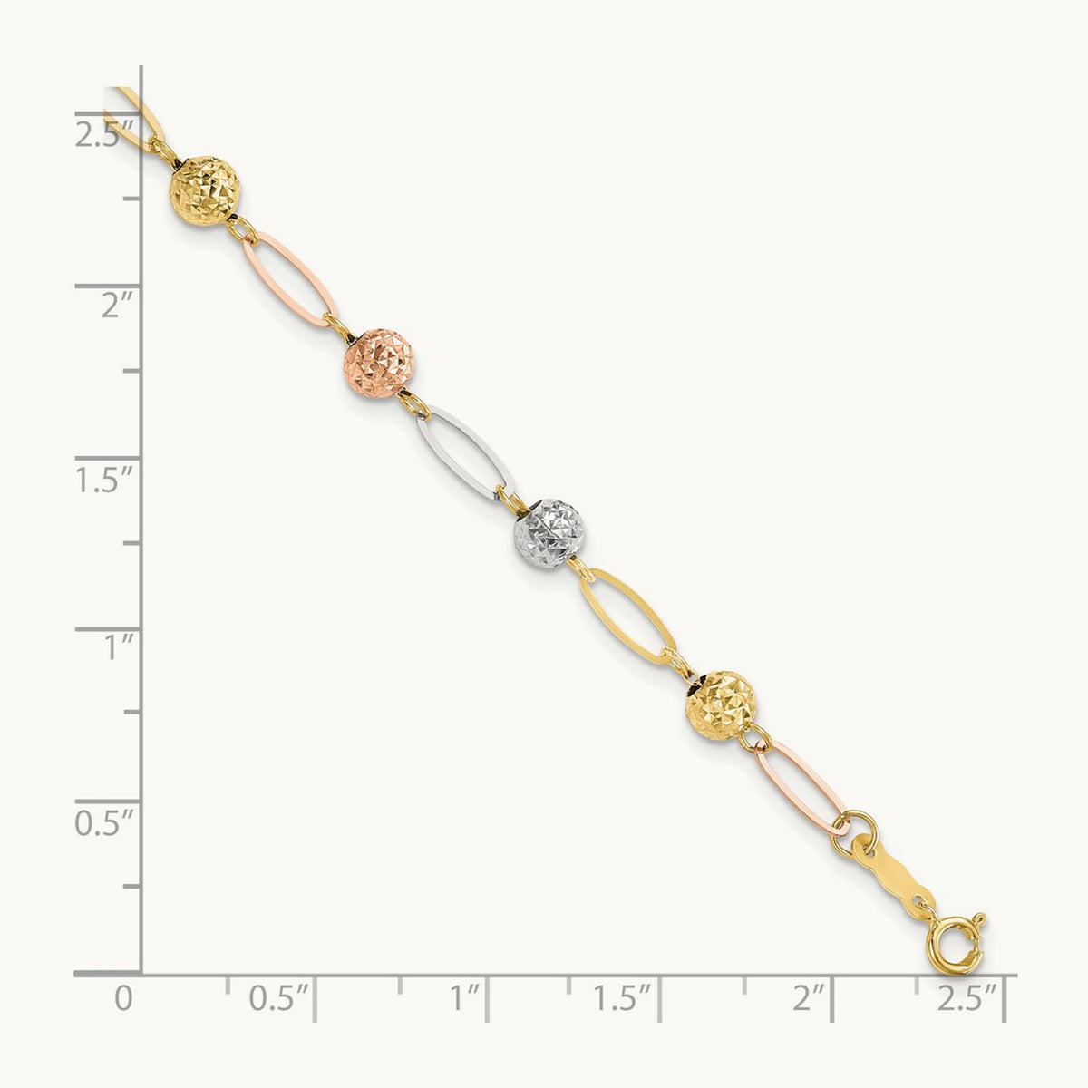 Tri-Color D/C Beads Link Bracelet, 14K
