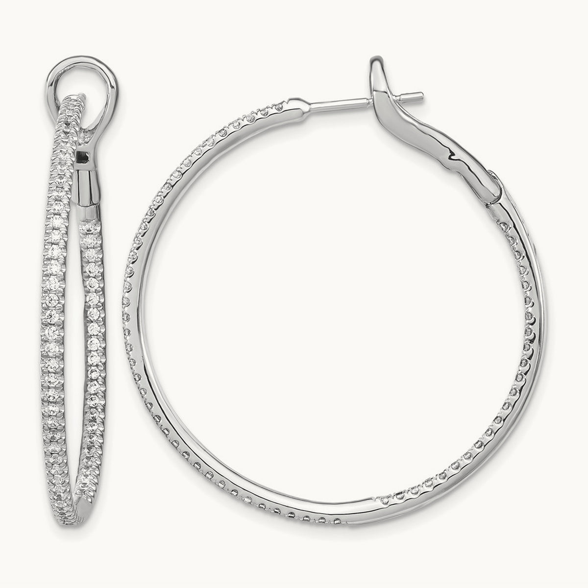 In/Out Hoop Earrings, 0.75-1.00 ct tw Lab-Grown Diamond — 1 ct, 14K White Gold