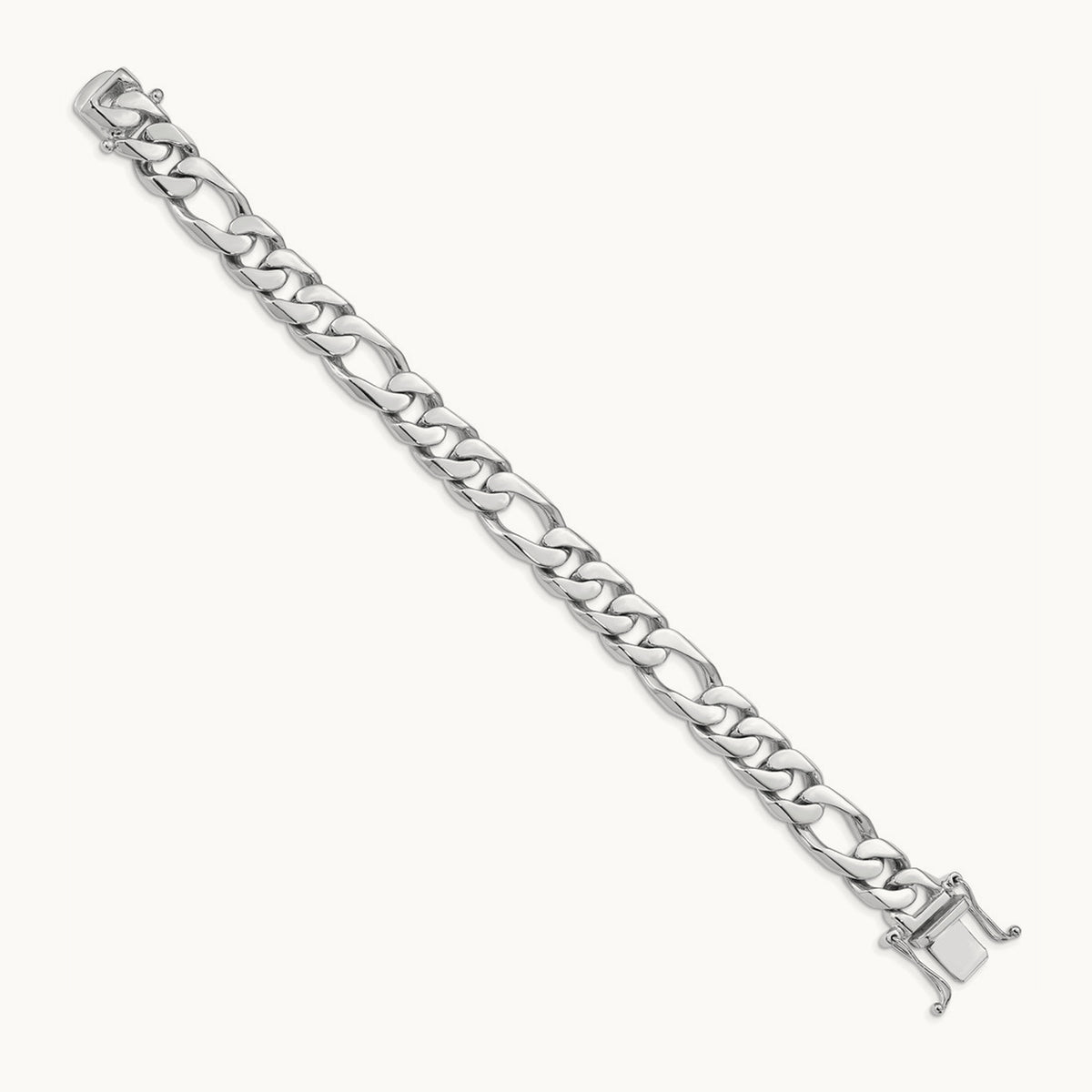 Hand-Polished Figaro Link Chain, 10mm, 14K White Gold