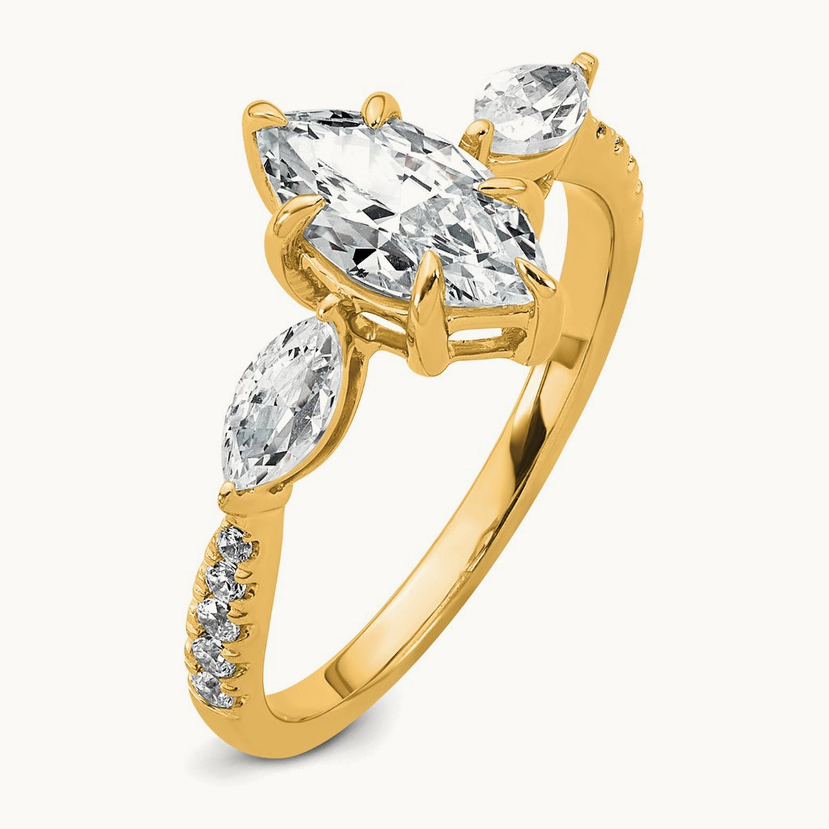 Marquise 3 Stone Engagement Ring, 1.50-2.00 ct tw Lab-Grown Diamond — 1 1/2 ct, 14K Yellow Gold