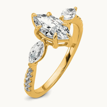 Marquise 3 Stone Engagement Ring, 1.50-2.00 ct tw Lab-Grown Diamond — 1 1/2 ct, 14K Yellow Gold