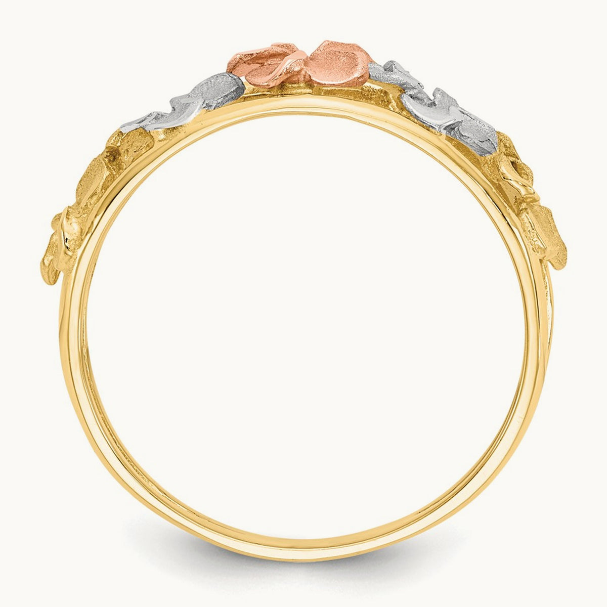 & Rhodium Satin/Polished D/C Flower Ring, 14K Two-tone