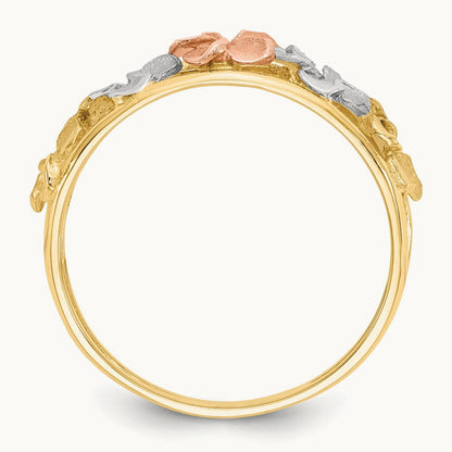 & Rhodium Satin/Polished D/C Flower Ring, 14K Two-tone