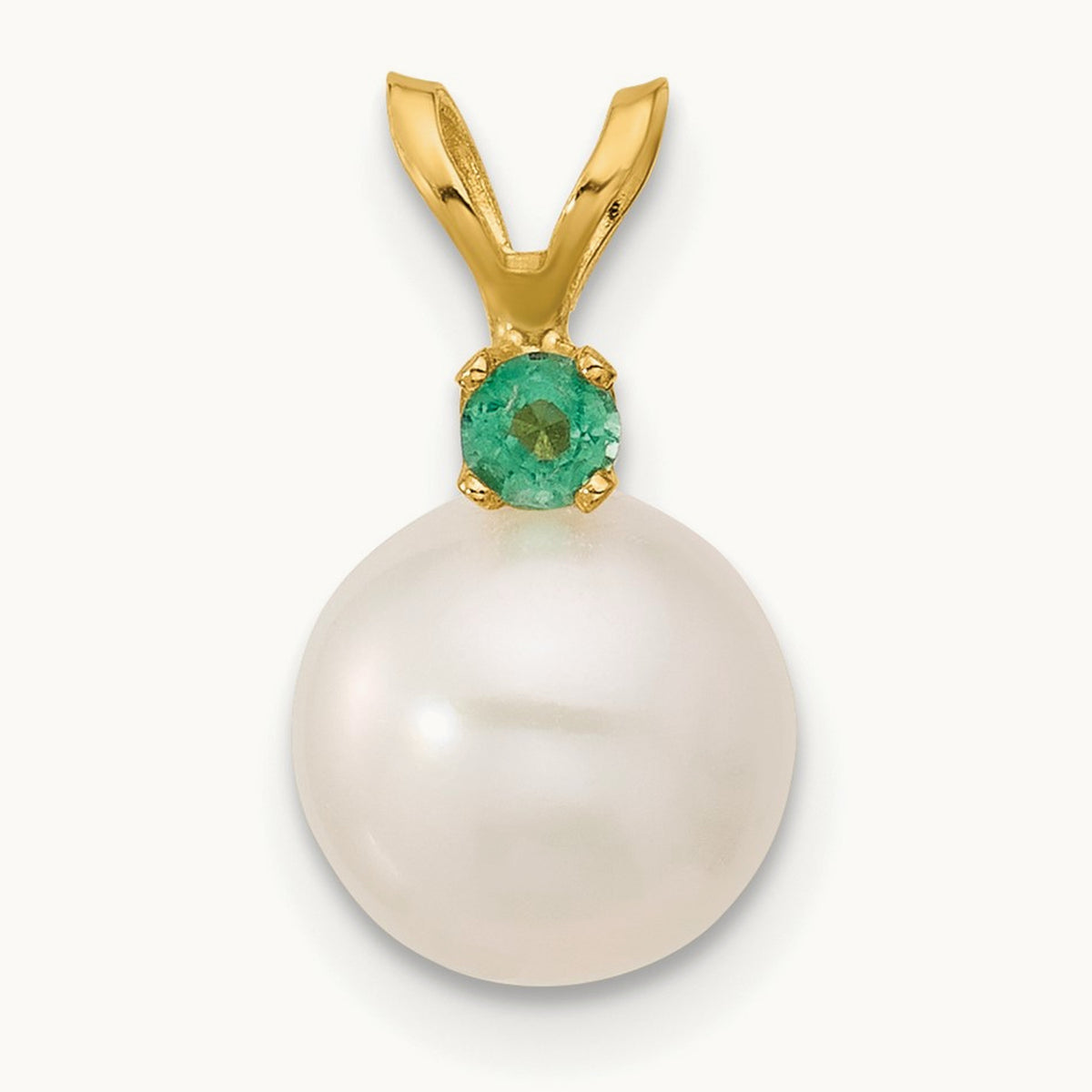 Emerald 8- White Round FWC Pearl Pendant, 8.5mm, 14K
