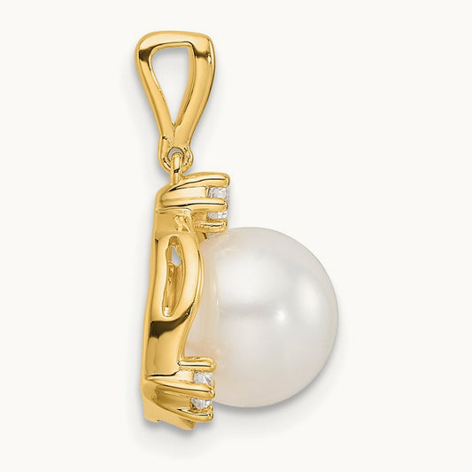 8.00 Mm Freshwater Cultured Pearl Pendant, 0.10 ct tw Lab-Grown Diamond