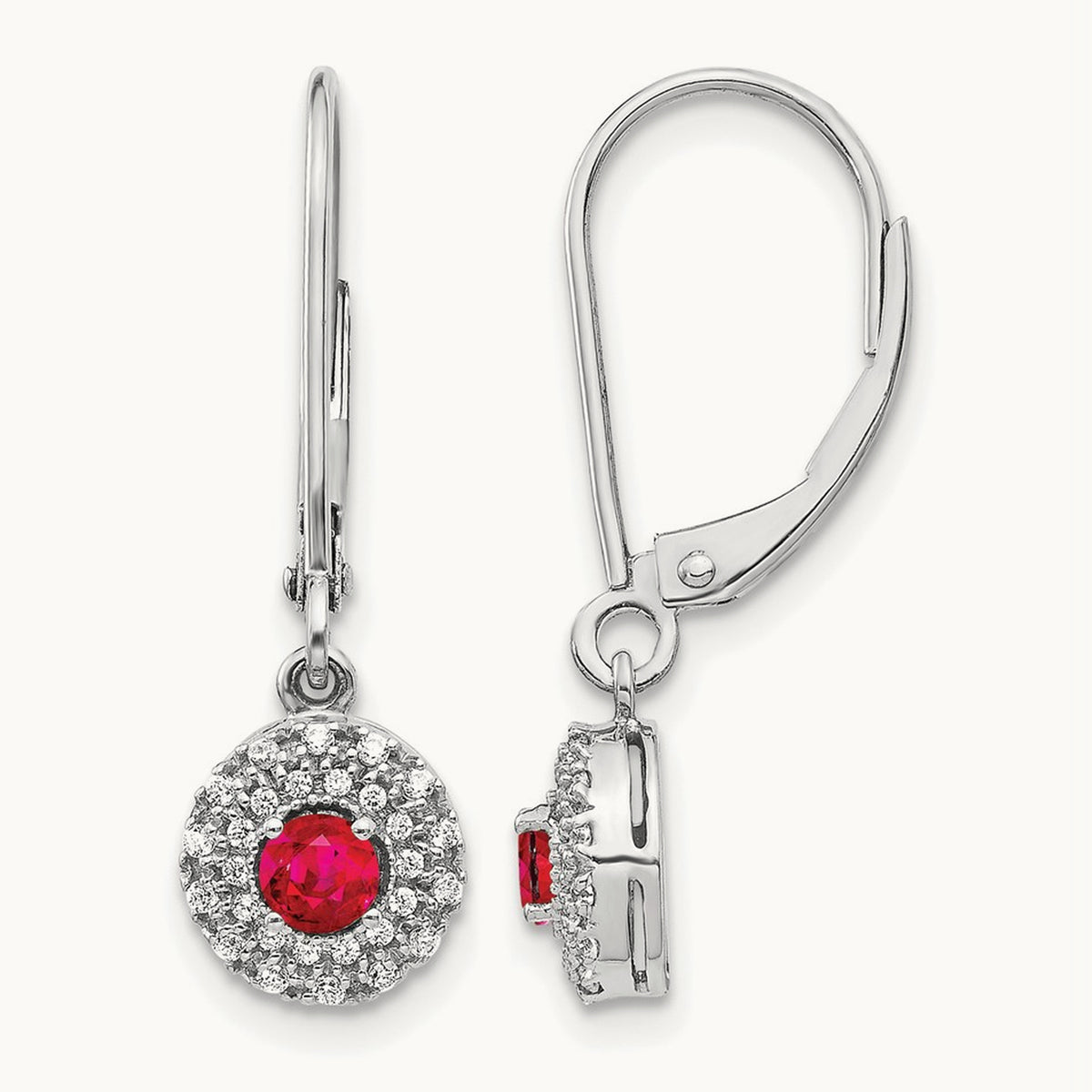 Created Ruby Drop Leverback Earrings, 0.20 ct tw Lab-Grown Diamond