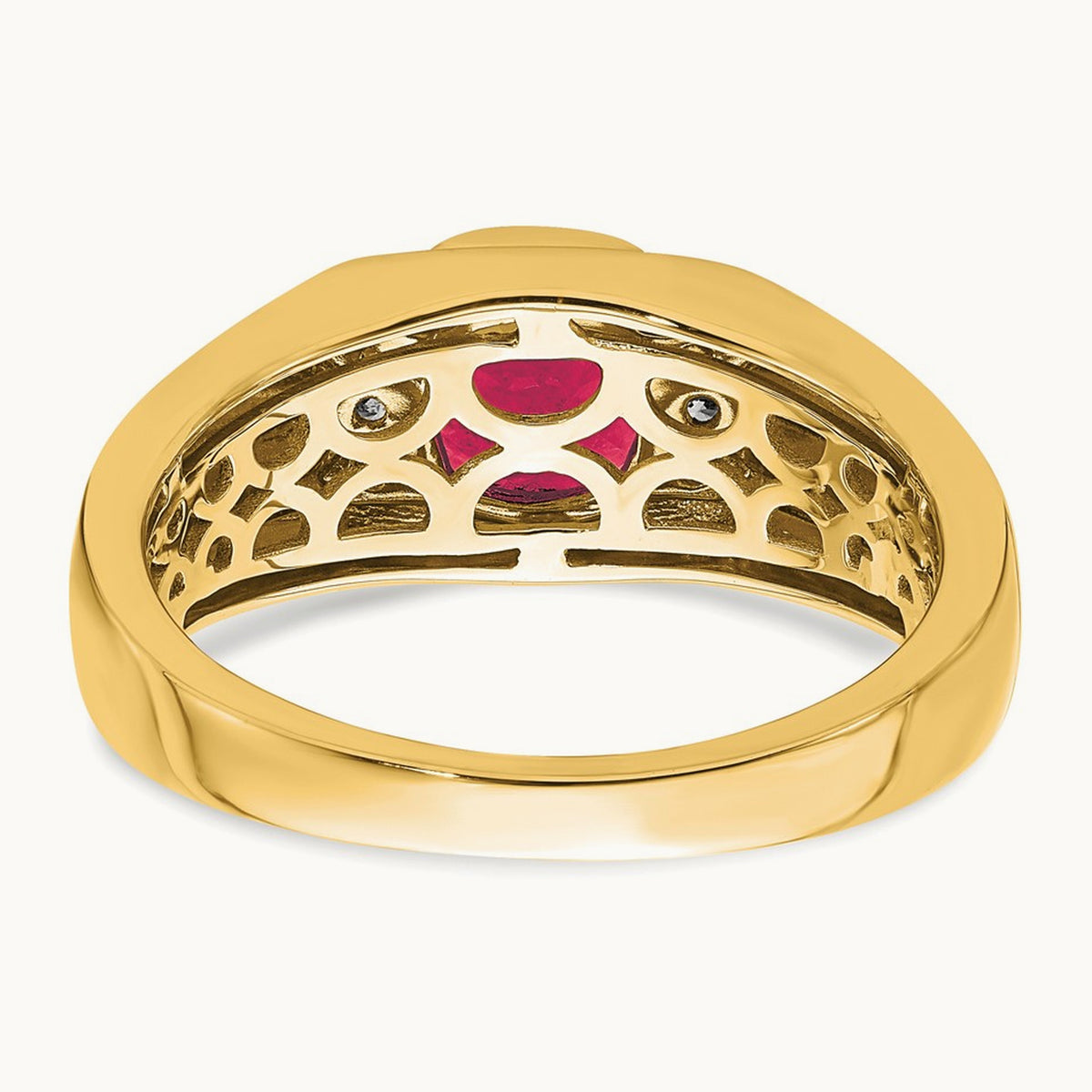 Cushion Created Ruby and Diamond Mens Ring — photo set