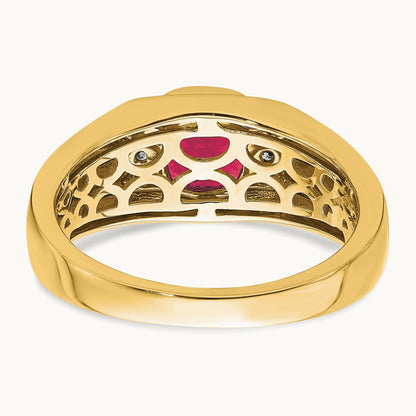 Cushion Created Ruby and Diamond Mens Ring — photo set