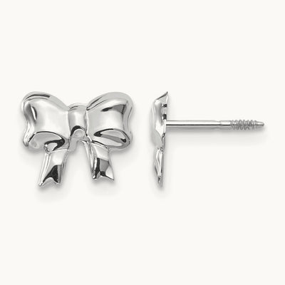 Madi K Rhodium-plated Bow Screwback Post Earrings, 14K White Gold