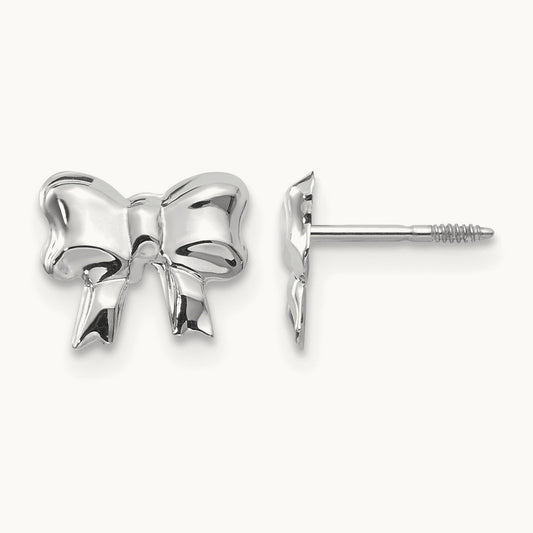 Madi K Rhodium-plated Bow Screwback Post Earrings, 14K White Gold