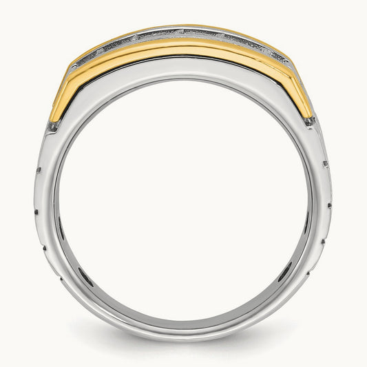 14ktt IBGoodman Men's Polished/Satin/Grooved 5-Stone Square Dia Ring