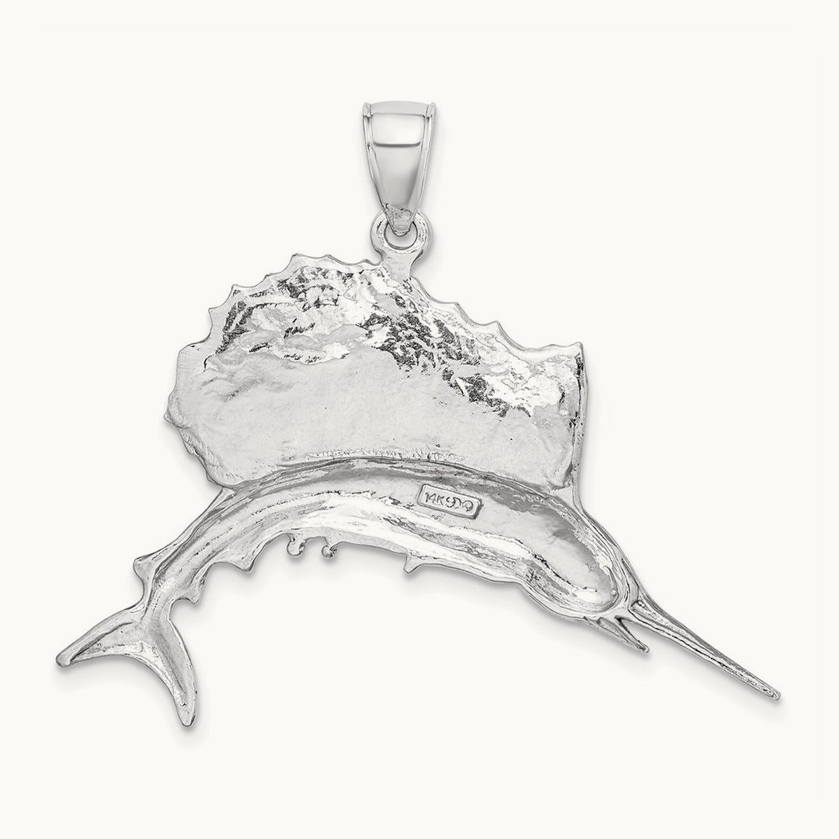 Polished Sailfish Charm — 14K White Gold, 27.8mm