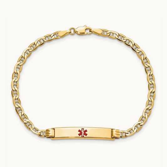 Semi-solid Medical Polished Red Enamel Anchor ID Bracelet, 14K