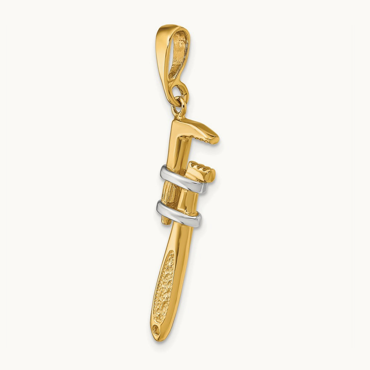 w/Rhodium 3-D Pipe Wrench Charm, 14K