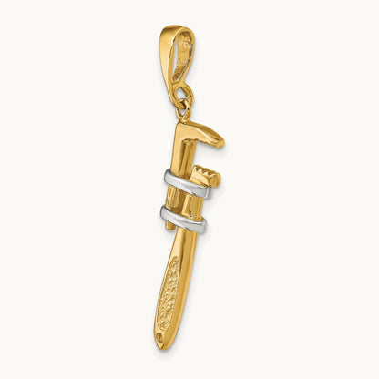 w/Rhodium 3-D Pipe Wrench Charm, 14K