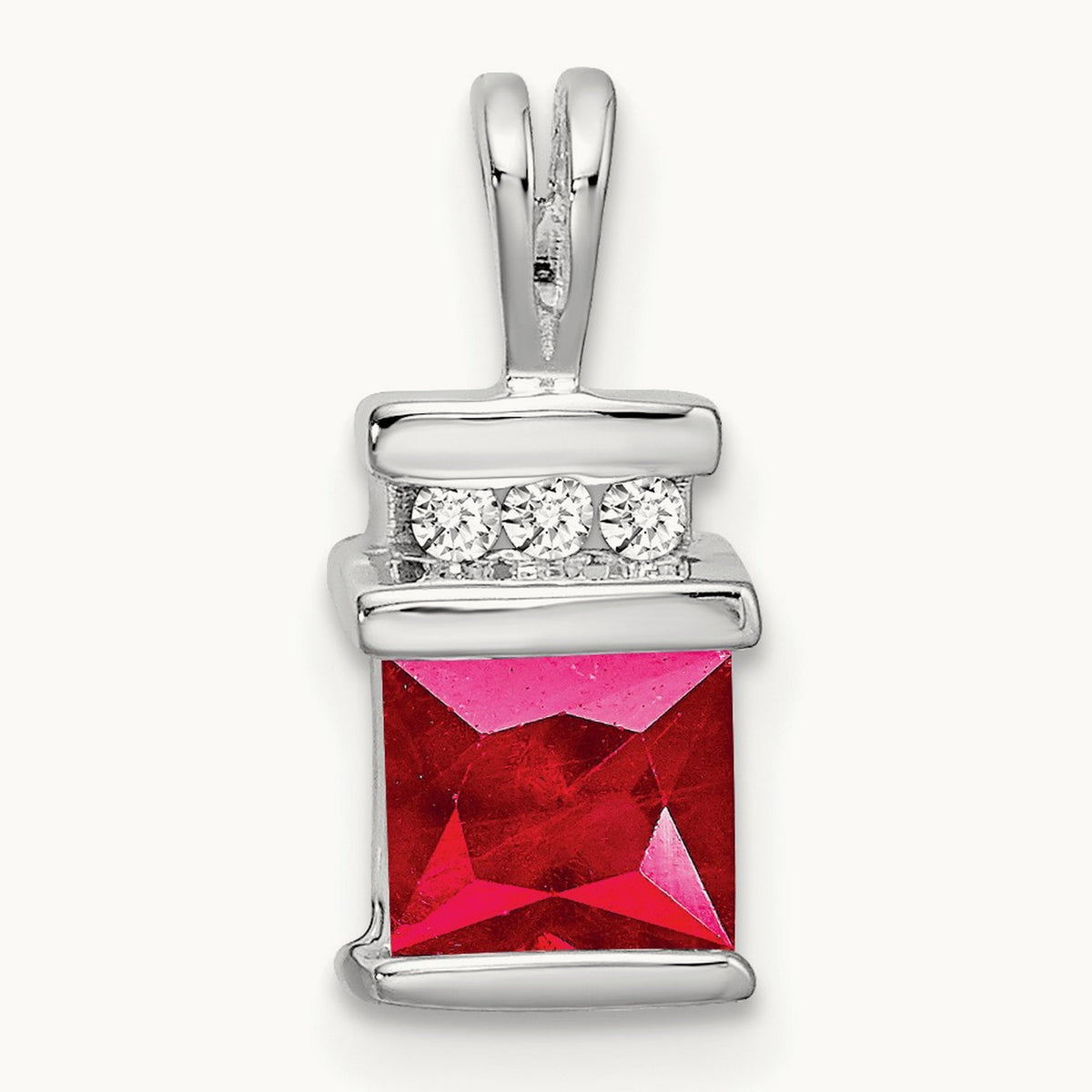 Square Ruby and Diamond Pendant, 14K White Gold