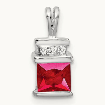 Square Ruby and Diamond Pendant, 14K White Gold