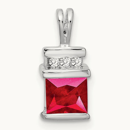 Square Ruby and Diamond Pendant, 14K White Gold