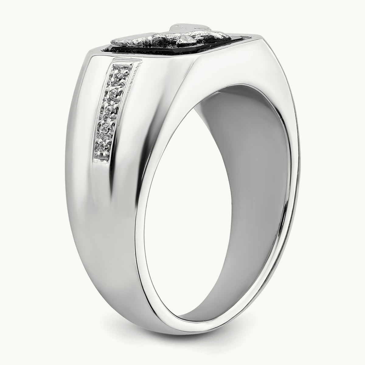 Onyx and Diamond Eagle Men's Ring — 14K White Gold