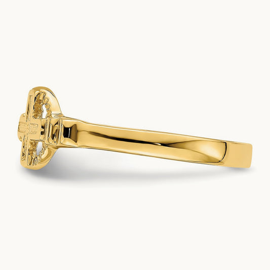 Polished Cross In Circle Ring, 14K