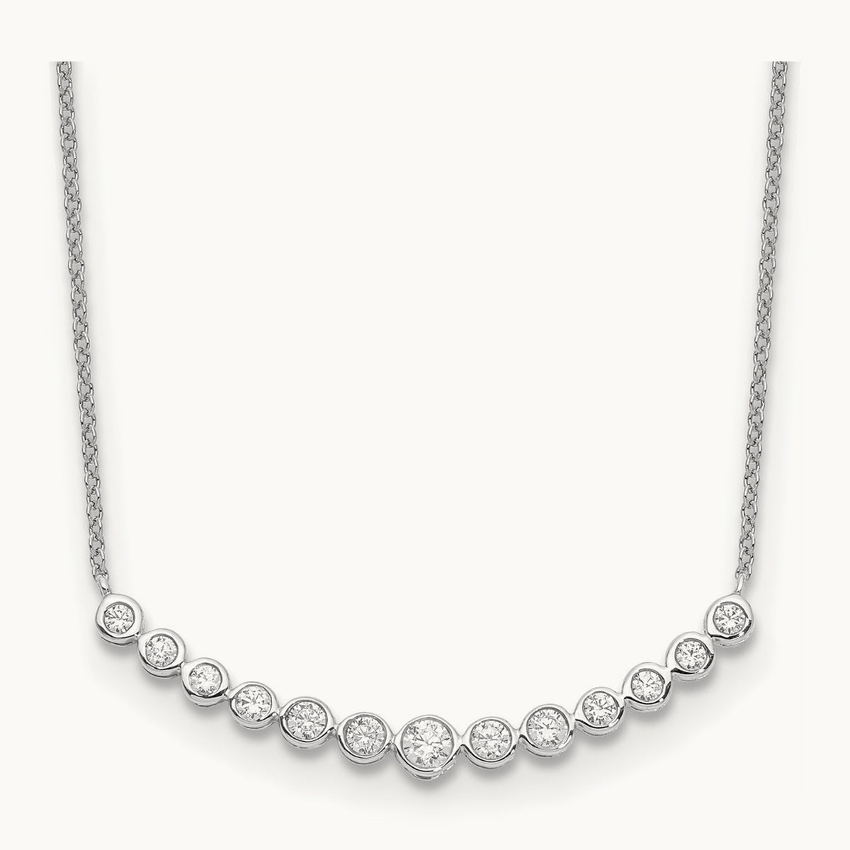 Diamond Curved Bar Necklace, 14K White Gold