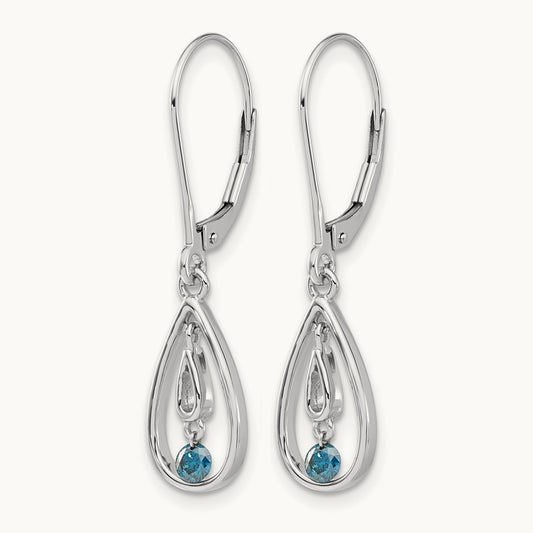 Blue Diamond Leverback Earrings, 14K White Gold