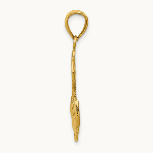 Polished Anchor with Textured Rope Pendant — 14K Yellow Gold