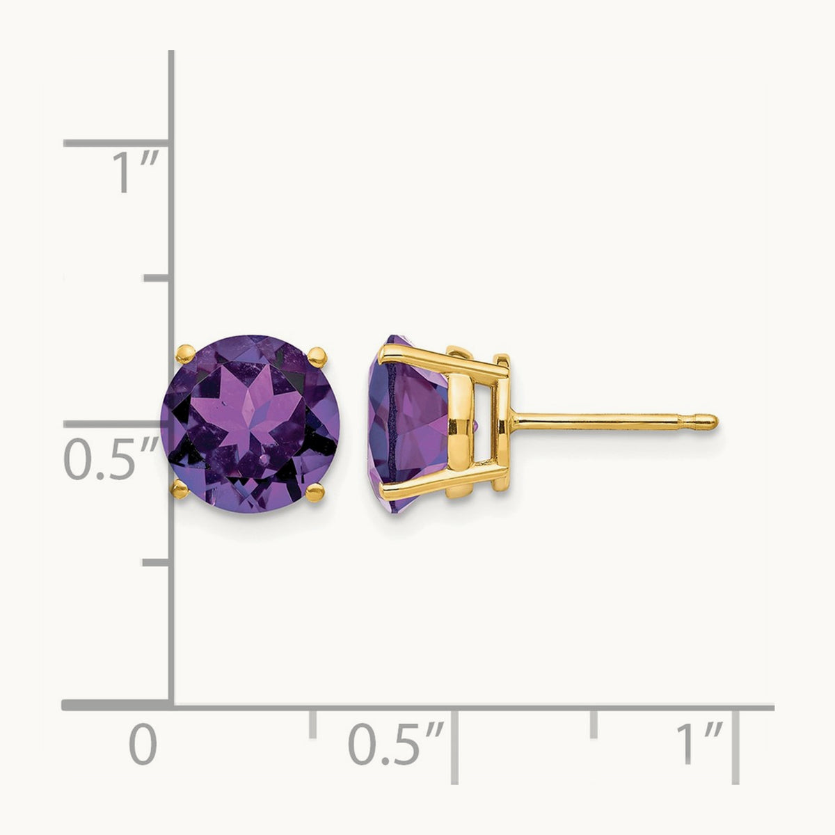 Amethyst Post Earrings, 8mm, 14K