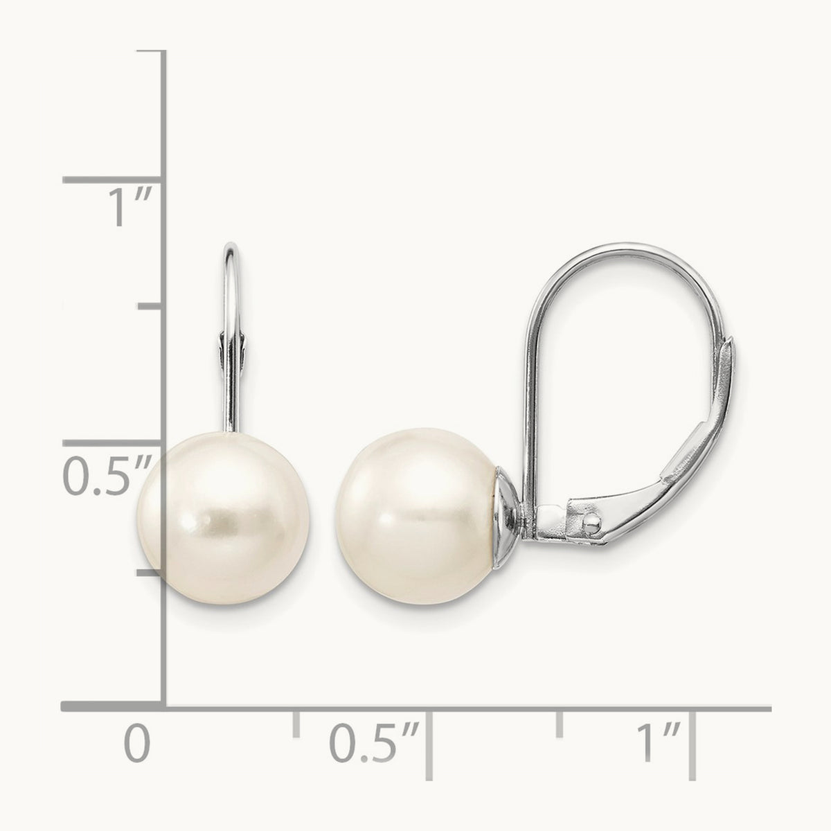 Round Freshwater Cultured Pearl Leverback Earrings — 14K White Gold
