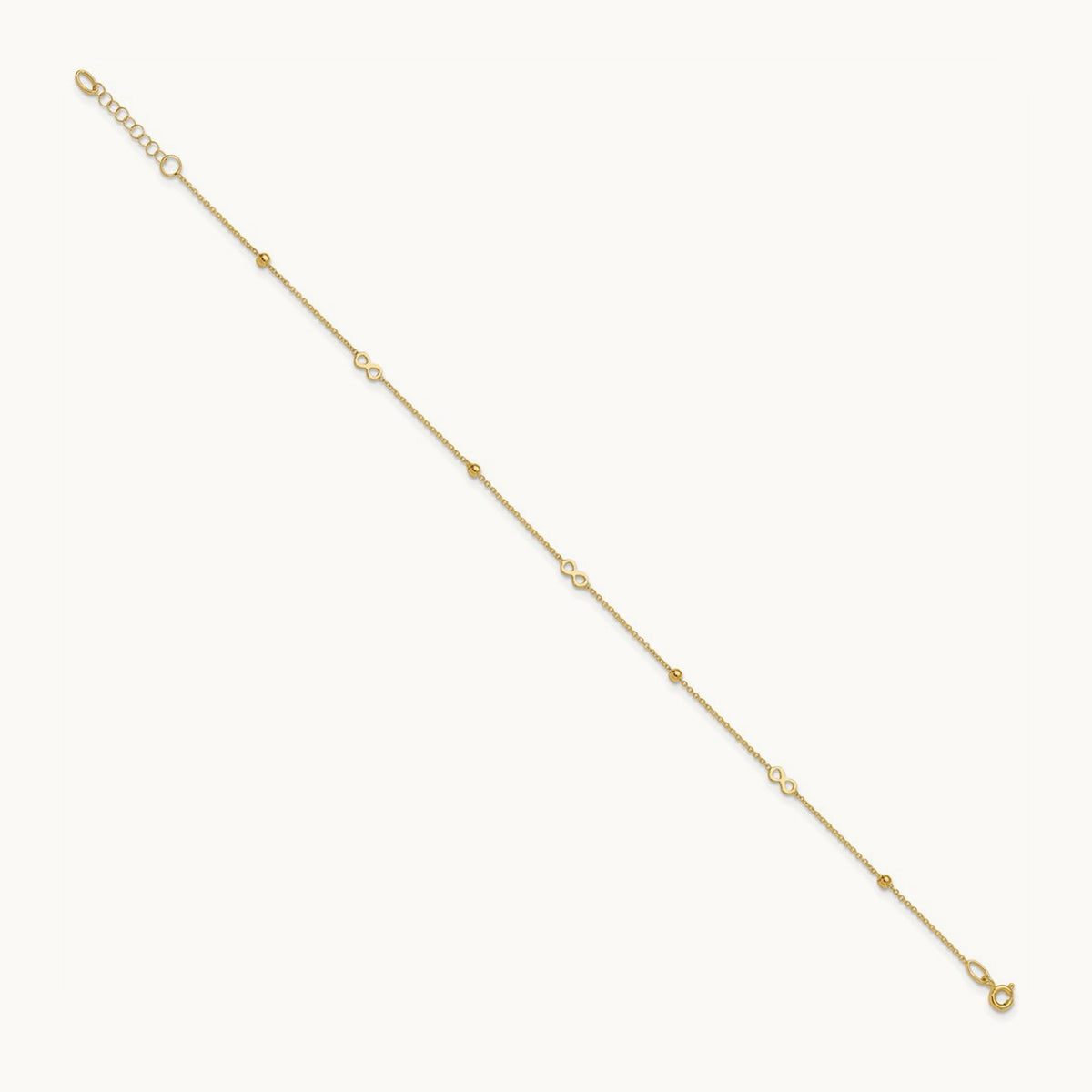 Polished Infinity 9in Plus 1in ext Anklet, 14K