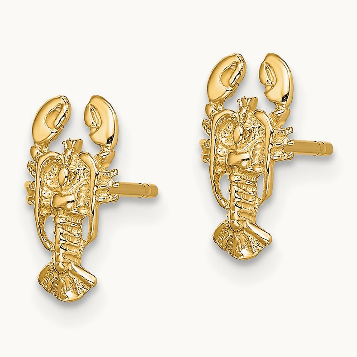 2-D Lobster Post Earrings, 14K