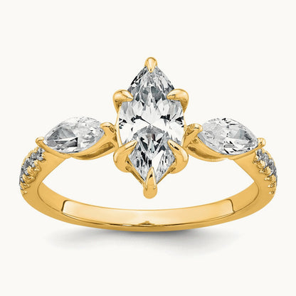 Marquise 3 Stone Engagement Ring, 1.50-2.00 ct tw Lab-Grown Diamond — 1 1/2 ct, 14K Yellow Gold