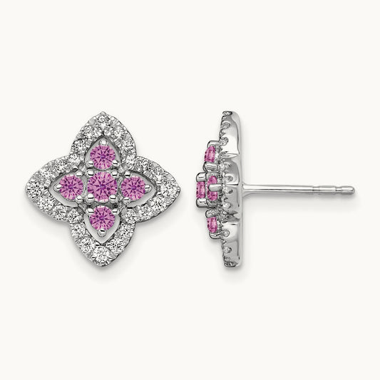 Created Pink Sapphire Post Earrings, 0.25 ct tw Lab-Grown Diamond