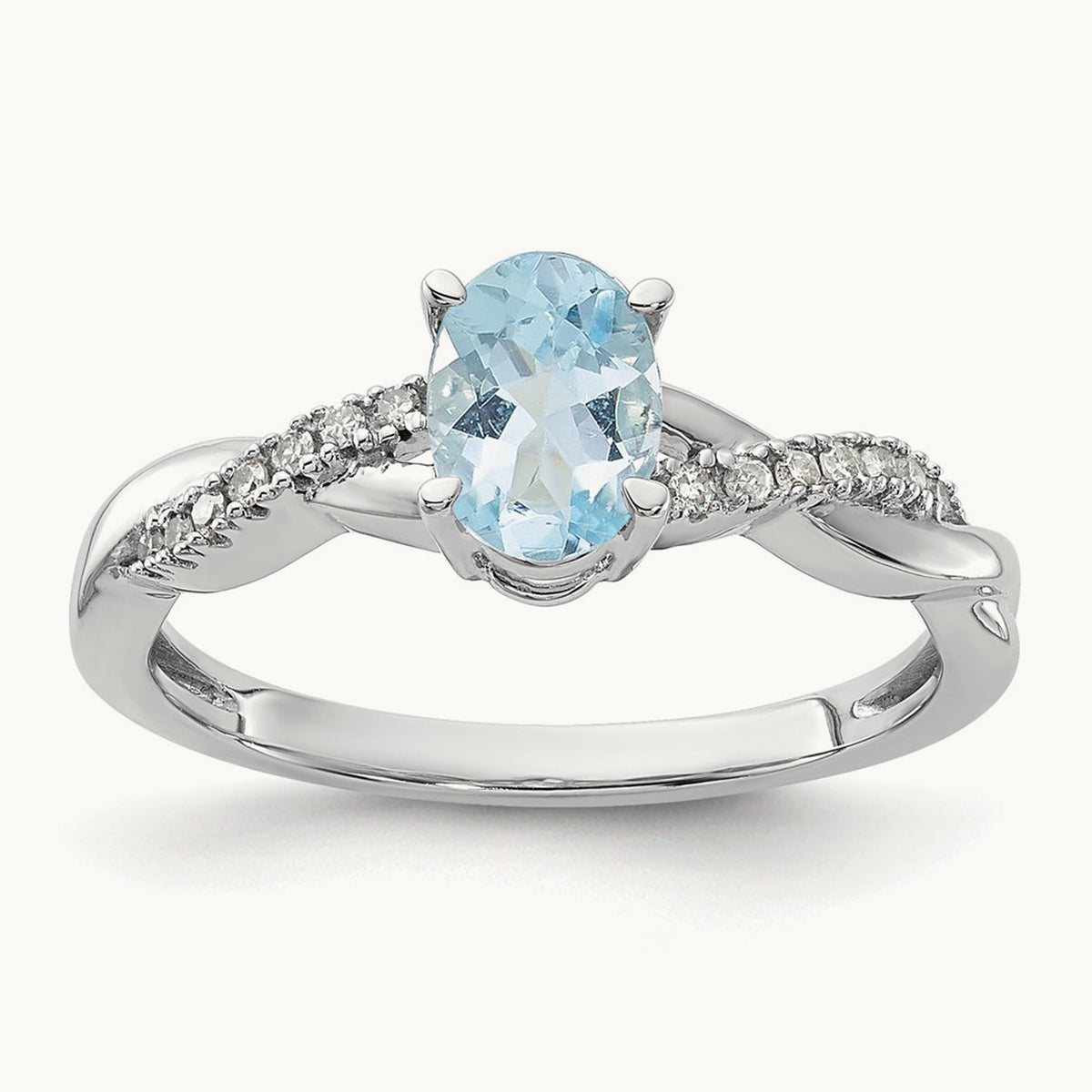 Oval Aquamarine and Diamond Ring — 14K White Gold, 7