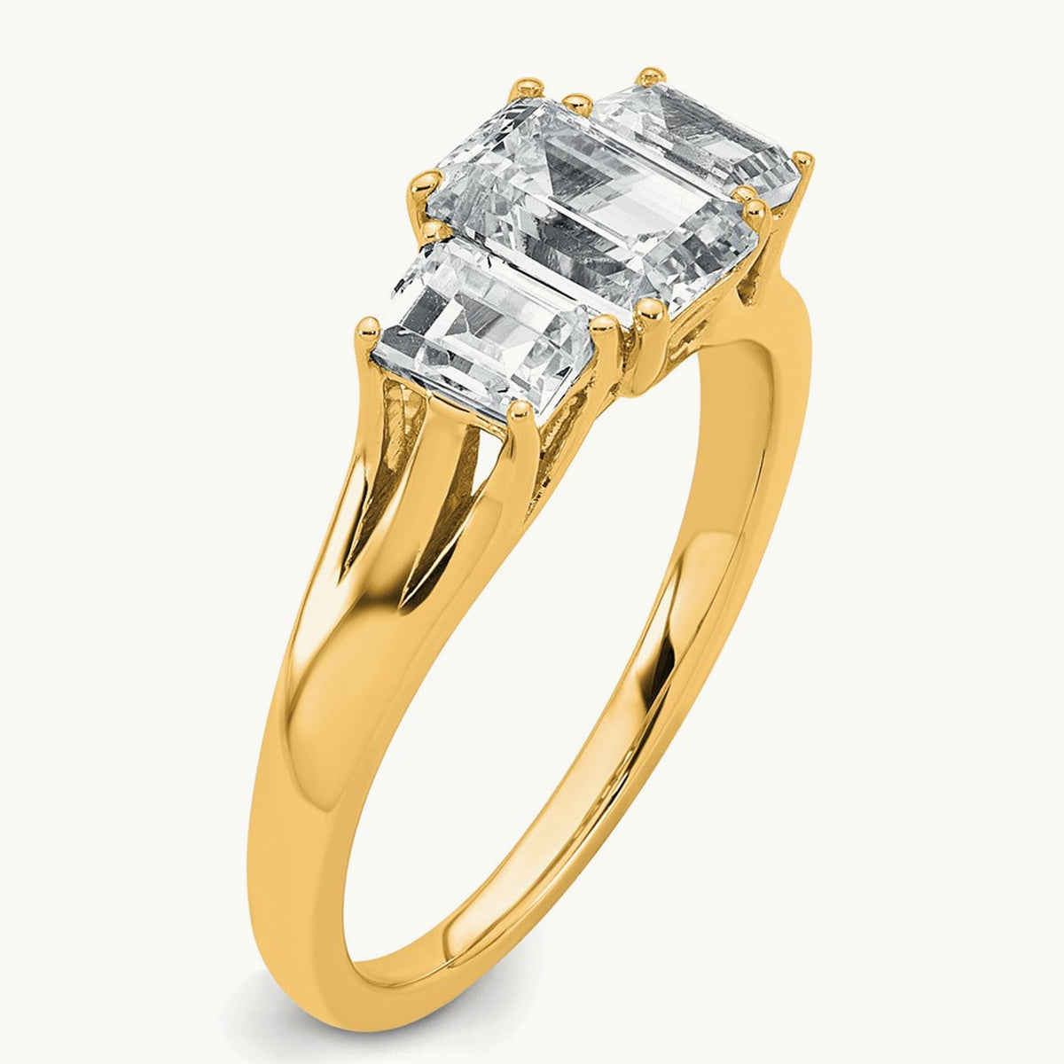 Emerald 3 Stone Engagement Ring, 1.50-3.25 ct tw Lab-Grown Diamond — 1 5/8 ct, 14K Yellow Gold