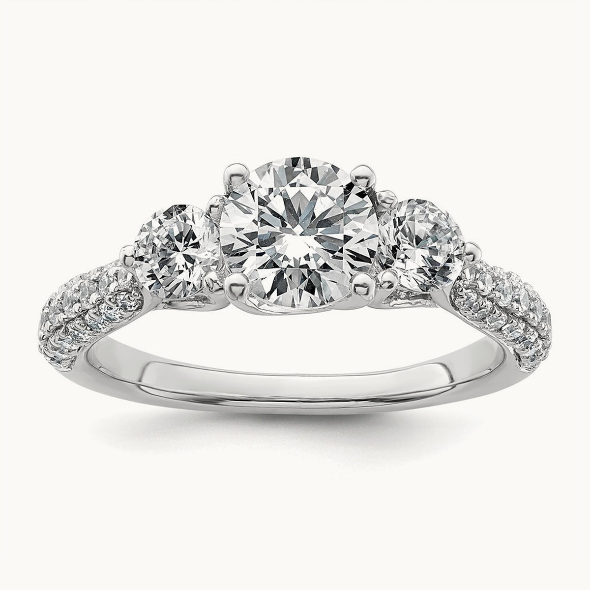 Round 3 Stone Engagement Ring, 0.50-3.75 ct tw Lab-Grown Diamond — 1 3/4 ct, VS (Best) · Certified, 14K White Gold