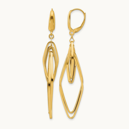 Polished Diamond Shaped Dangle Earrings, 14K — Leslie's