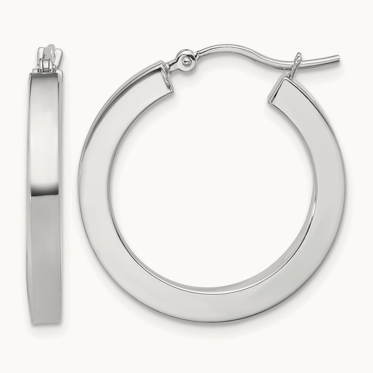 Polished Square Tube Hoop Earrings — 10K White Gold