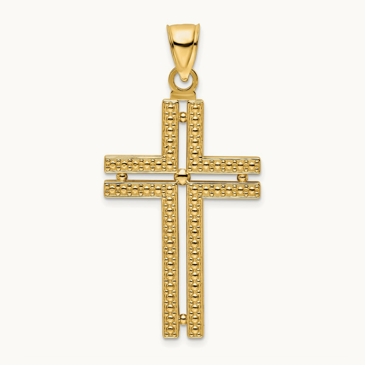 Polished Beaded Cross Pendant, 14K