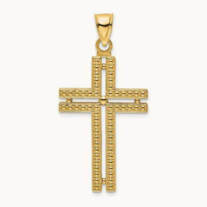 Polished Beaded Cross Pendant, 14K