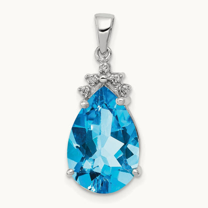 Pear Blue Topaz & Diamond Pendant, 14K White Gold