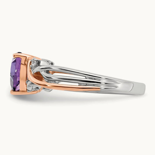 Heart Amethyst and Diamond Ring, 14K Two-tone