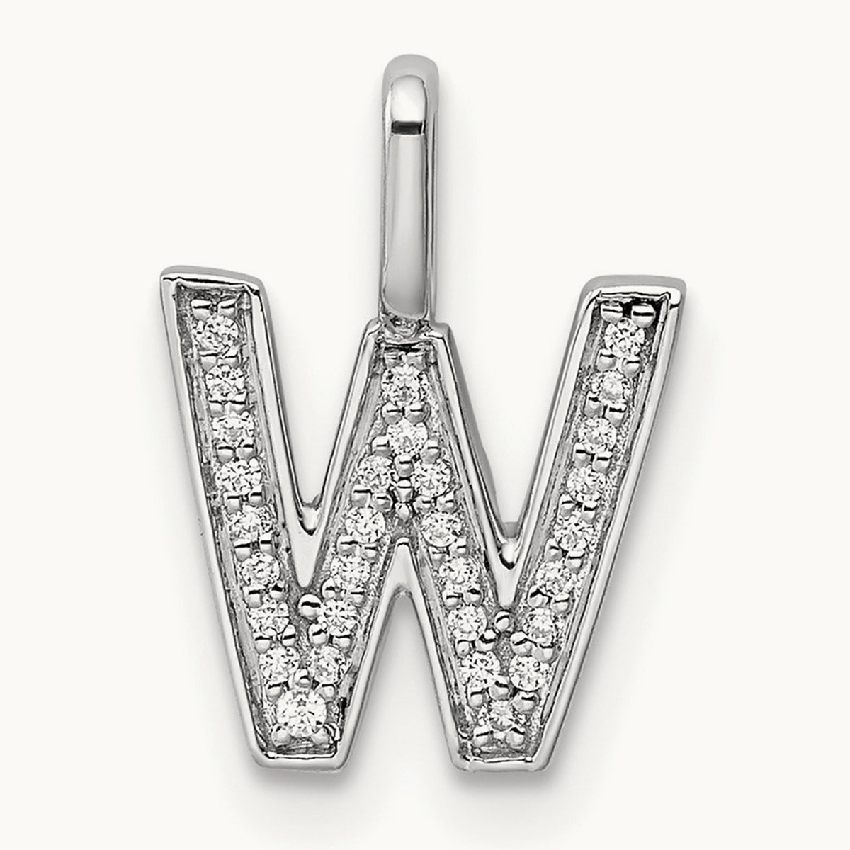 Diamond Letter W Initial Pendant, 14K White Gold